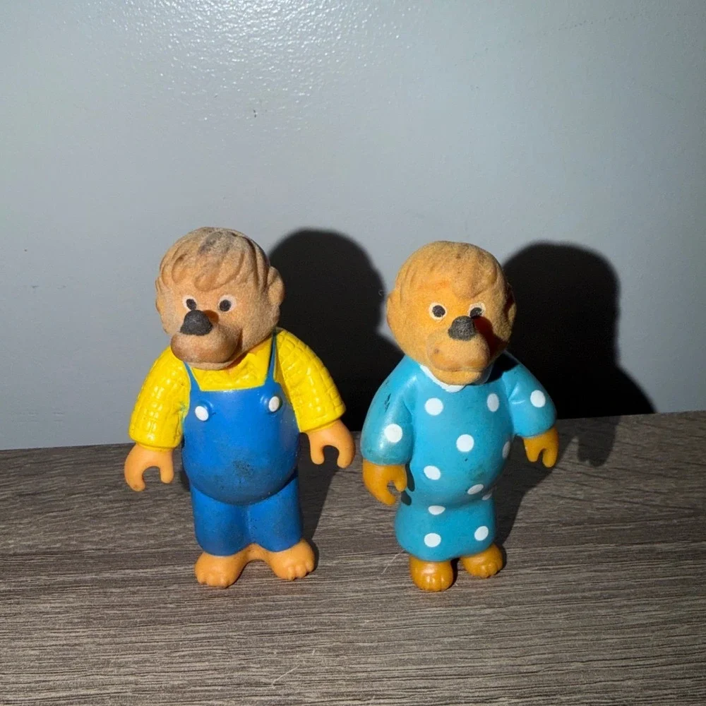 Vintage Berenstain Bears Brother and Sister Bear Flocked Figurines 3 Inch Lot